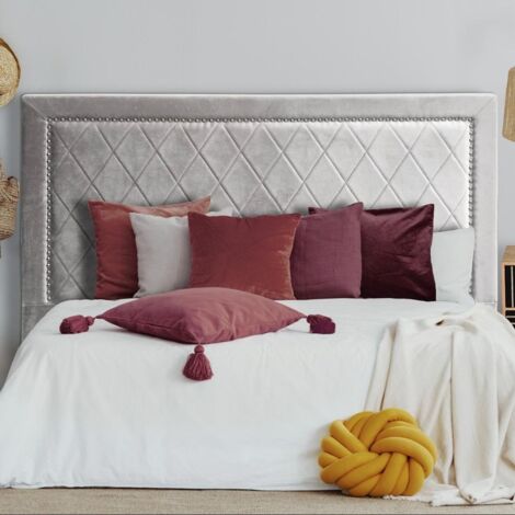 Cotecosy – Tête de lit 180cm en velours argent – Dimensions L180 x P8 x H120 cm – Élégante avec coutures décoratives – Ambiance chic et cocooning (1/5)
