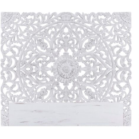 Cotecosy – Tête de lit 160cm en bois sculpté blanc – Moulures florales décoratives – Dimensions L160 x P3,5 x H140 cm – Élégance moderne (1/3)