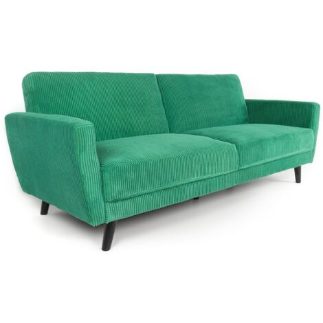 Cotecosy – Canapé convertible 3 places clic-clac velours vert – Dimensions L220 x P86 x H86 cm – Pieds en bois noir – Confort optimal pour salon (1/6)