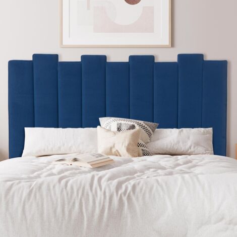 Cotecosy – Tête de lit 140 cm en velours bleu – Bandes verticales épaisses – Dimensions L140 x P8 x H120 cm – Pour lit standard 140 cm (1/6)