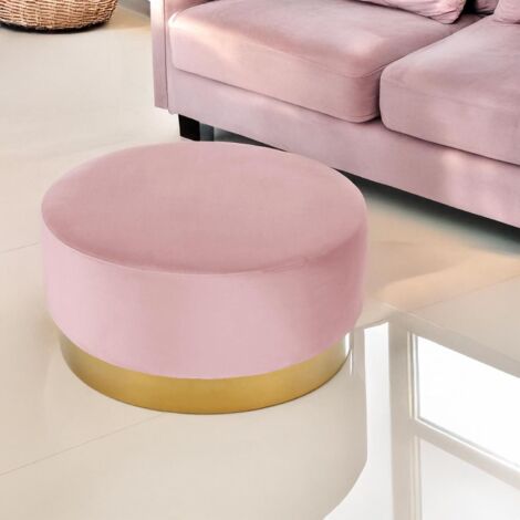 Cotecosy – Pouf rond en velours rose 75x75x35 cm – Pied en or – Assise rembourrée ultra douce – Design moderne et raffiné (1/4)