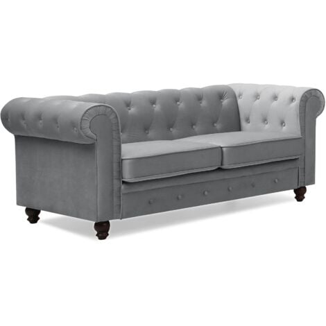 Grand canapé 2 places Chesterfield Velours Argent