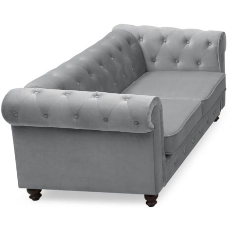Grand canapé 2 places Chesterfield Velours Argent