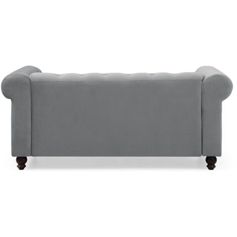 Grand canapé 2 places Chesterfield Velours Argent