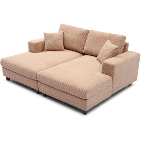 Duo de méridiennes modulaires en velours côtelé beige – Canapé profond 196x150cm – Assise généreuse et coussins moelleux – Aménagement flexible