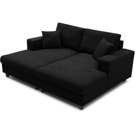 Duo de méridiennes Fabien combinables en canapé profond Velours côtelé Noir