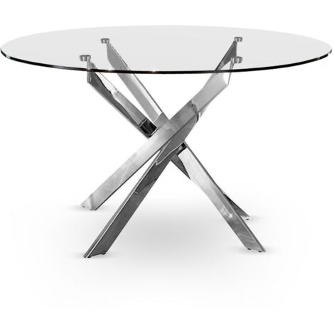Cotecosy – Table haute ronde en verre trempé 130 cm – Pieds en métal chromé – Pour 6 personnes – Design moderne et compact