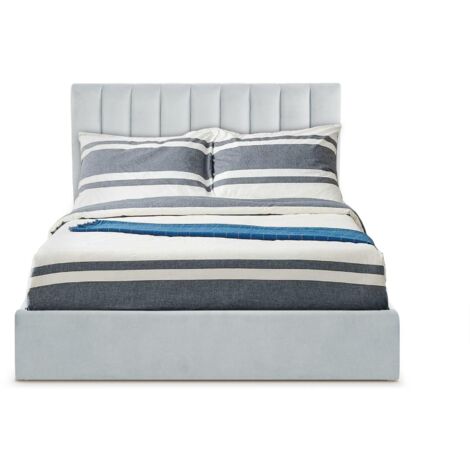 Cotecosy – Lit coffre 160cm – Sommier relevable en velours argent – Tête de lit moderne – Rangement pratique sous le sommier (1/2)