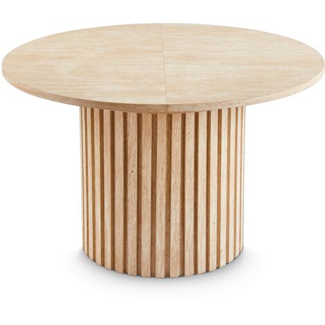 Table ronde extensible pied central style colonne Burkina 120-160cm Effet travertin Beige