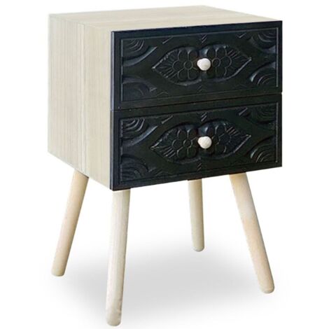 Cotecosy – Table de chevet 2 tiroirs en bois noir carbone – Dimensions L35 x P35 x H42 cm – Design scandinave élégant pour chambre ou salon (1/3)