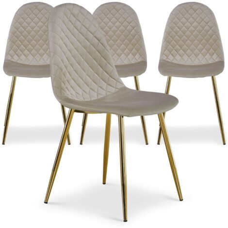 Cotecosy – Lot de 4 chaises matelassées velours taupe – Structure métal doré – Design contemporain – Dimensions L44 x P56,5 x H87,5 cm (1/5)
