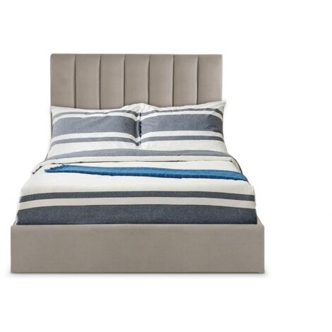 Cotecosy – Lit coffre 140x190cm – Sommier relevable en velours taupe – Tête de lit rembourrée – Rangement pratique sous le sommier (1/5)