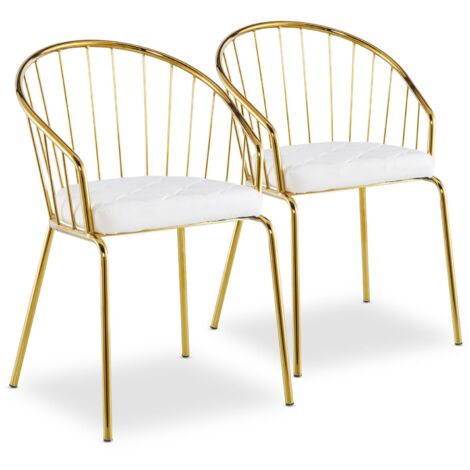 Cotecosy – Lot de 2 chaises Eventille simili cuir blanc – Structure métal – Assise matelassée – Dimensions L47 x P55.5 x H77.5 cm – Hauteur d'assise H46 cm (1/7)