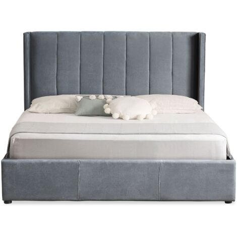 Lit double Magorial avec sommier relevable 160x200cm Velours Gris