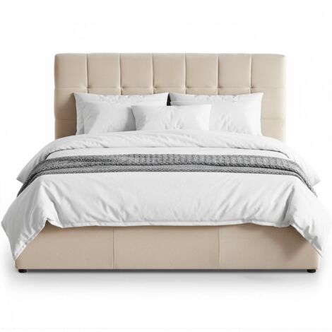 Lit double Luftani avec sommier relevable 160x200cm Velours Beige (1/5)