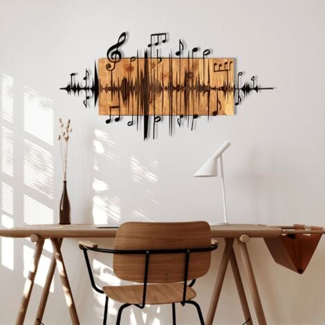 Décoration murale en métal et bois Notes de musique 90 x 47 cm