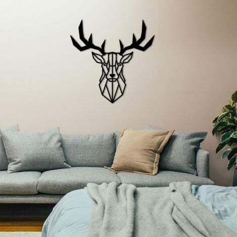 Tête Cerf Cintre Crochet Mural Vintage Rustique Puzzle 3D Bois Mur Salon  Décoration (Noir)