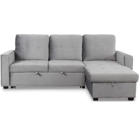 Cotecosy – Canapé d'angle convertible moderne Delacroix – Velours argent – Dimensions L230 x P159 x H94 cm – Espace de rangement sous l'assise (1/5)