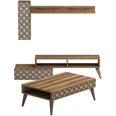Ensemble living et table basse Atho Bois et Blanc