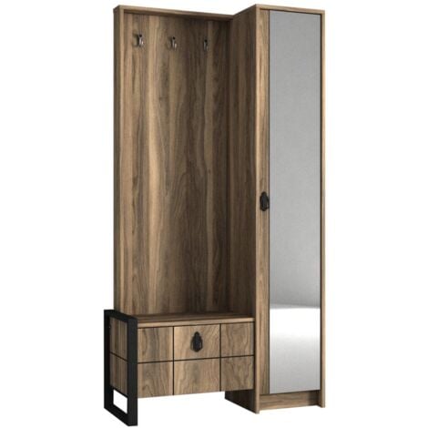 Meuble d'entré avec miroir Asha L90xH180cm Bois foncé