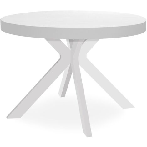 Cotecosy – Table ronde extensible 3 rallonges – Pied central pour stabilité – Bois M.D.F blanc – Dimensions L110/260 x P110 x H75 cm