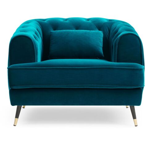 Fauteuil capitonné style boudoir Glams Velours Bleu canard
