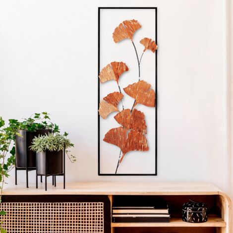Décoration Murale Métal Doré – Feuilles De Ginkgo, Effet Vieilli, TBE