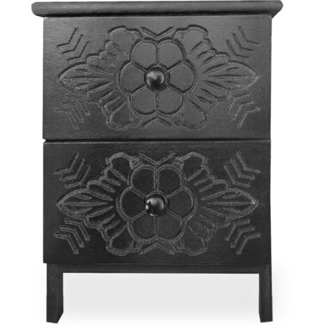 Table de chevet sculptée style marocain Chevignon L36cm Bois Noir (1/5)