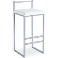 Cotecosy – Tabouret de bar en métal argenté – Assise en simili blanc – Hauteur d'assise 65 cm – Design épuré et moderne – Dimensions L35 x P35 x H80 cm