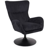 Cotecosy – Fauteuil relax pivotant en velours côtelé noir – Dossier ergonomique – Assise rembourrée – Dimensions L72 x P81 x H97 cm