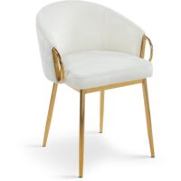 Lot de 8 chaises arrondies et matelassées Patricia Métal doré et Velours Crème