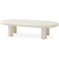 Cotecosy – Table basse fixe arrondie 160cm – Pieds cylindriques en bois – Finition crème pour salon contemporain – Dimensions L160 x P40 x H40 cm