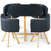 Cotecosy – Ensemble table et chaises scandinaves Oslo – 4 chaises matelassées – Table carrée 90x90cm en MDF noir – Mobilier moderne et élégant