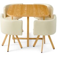 Cotecosy – Ensemble table et 4 chaises scandinaves – Table L90 x P90 x H75 cm – Structure métal imitation bois chêne clair – Revêtement simili résistant
