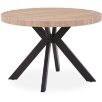 Cotecosy – Table ronde extensible vintage 4 à 8 couverts – Chêne clair et pied central noir – Dimensions L110 x P110 cm, rallonges jusqu'à 260 cm