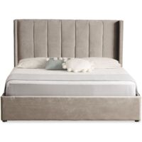 Cotecosy – Lit double relevable 160x200cm – Velours taupe – Tiroirs de rangement – Tête de lit capitonnée – Dimensions L170 x P217 x H110 cm