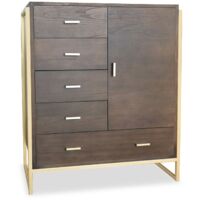 Buffet haut 5 tiroirs et 1 porte Edgar L90cm Bois Marron et Métal Or