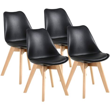 6460 Lot De 4 Chaises De Salle A Manger Scandinaves Plastique Pu Cuir Pieds Hetre Bois