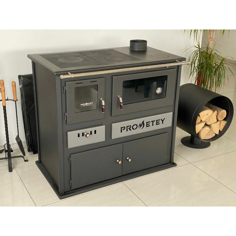 Modern Stufa a Legna con piano in acciaio - Prometey Eco Mini - 6.3 kw