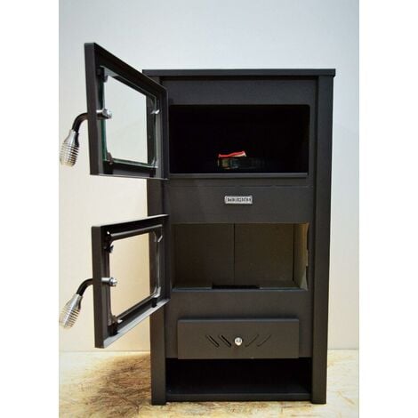 Stufa a legna da 14 kW con forno, bruciatore a legna e camino