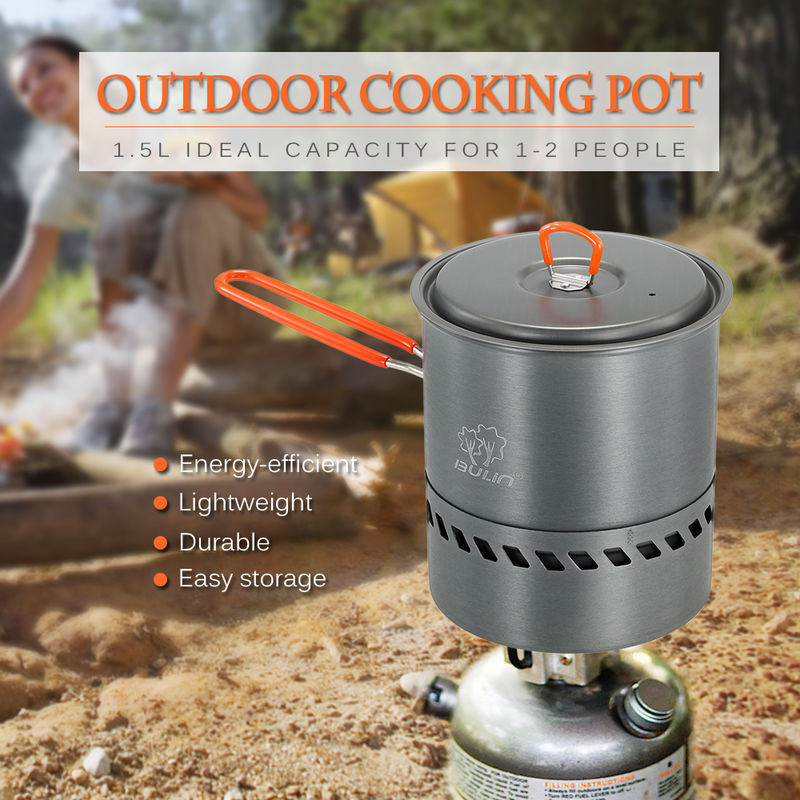 Cocine al aire libre 1.5L Pot Herramientas equipo de cocina portatil que va de excursion con mochila de picnic pote del alpinismo de utensilios de cocina