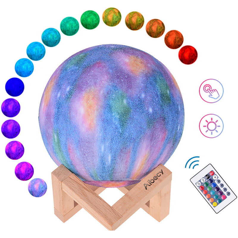 Aibecy LED Lampara Luna Luna luz de la noche Impreso 3D grande Lunar de la lampara con el cable USB Bateria de 16 brillantes colores del mando a distancia y TouchControl recargables, de 8 cm de diametro / 3.1in, multicolor