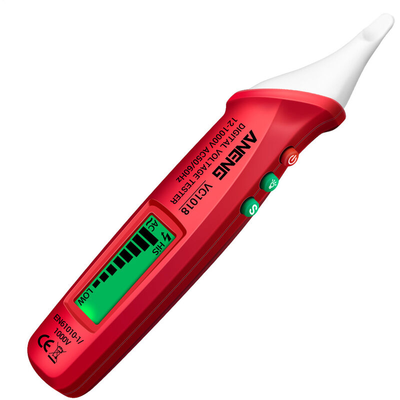 ANENG VC1018 sin contacto del detector digital del probador del voltaje de 12V-1000V multifuncional Pen probador AC / DC voltaje electrico de la continuidad de la bateria de pruebas de lapiz con el sonido de la luz de alarma, Rojo