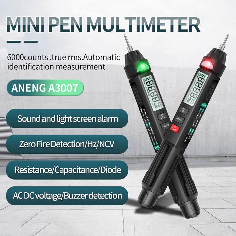 ANENG, A3007 pluma del multimetro de 6000 cuentas del metro del probador del multimetro digital con pantalla LCD de retroiluminacion de la linterna de Voltaje Corriente Resistencia de la capacitancia del diodo Prueba de continuidad, Negro, Sin Secuencia de Fase