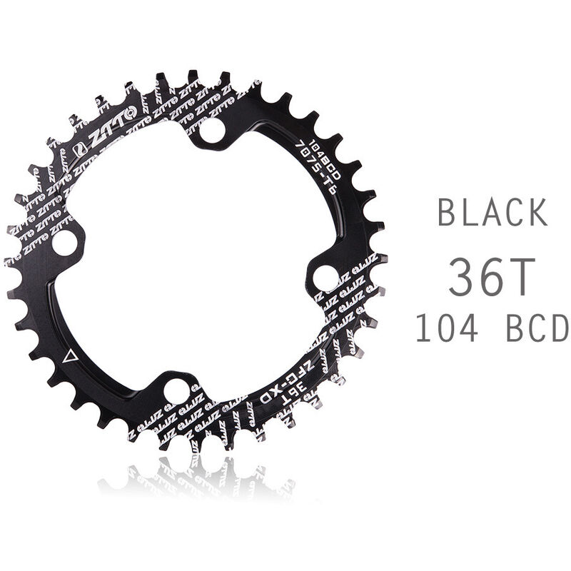 Manivela de bicicleta 104BCD Forma redonda Plato de MTB ancho estrecho Rueda de cadena de bicicleta Juego de bielas de circulo de bicicleta Placa unica, Negro, 36T