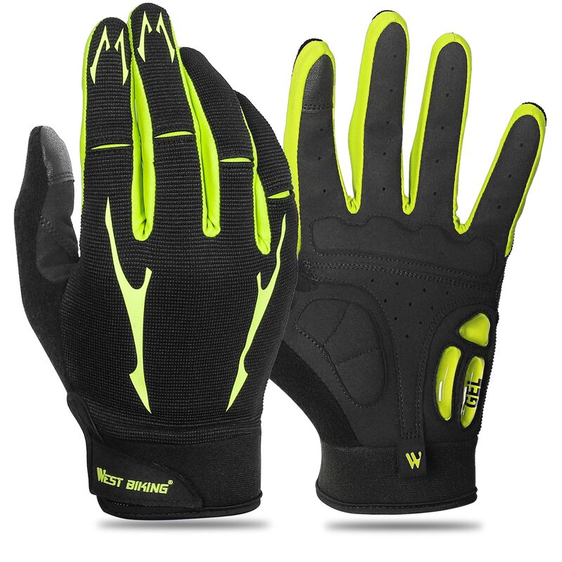 Guantes de bicicleta de montana Guantes de pantalla tactil de dedo completo Guantes de ciclismo antideslizantes Resistentes al desgaste Transpirables Mujeres y hombres Guantes de palma de gel Guantes de MTB que absorben los golpes Guantes de bicicleta de carretera, Negro y verde, M