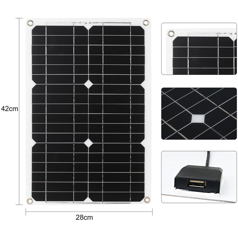 doble puerto USB KKmoon Kit de panel solar monocristalino Off Grid de 18 W 12 V con kit de cable de conexión SAE para regulador de carga solar 