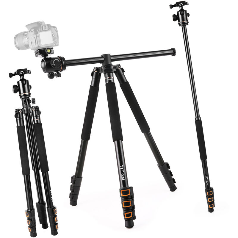 Andoer TTT-004 200 cm / 78,7 pulgadas Tripode de camara de aleacion de aluminio Monopie Montaje horizontal con rotula de bola 4 secciones extensible para camaras DSLR ILDC Max. Capacidad de carga 8 kg, Oro