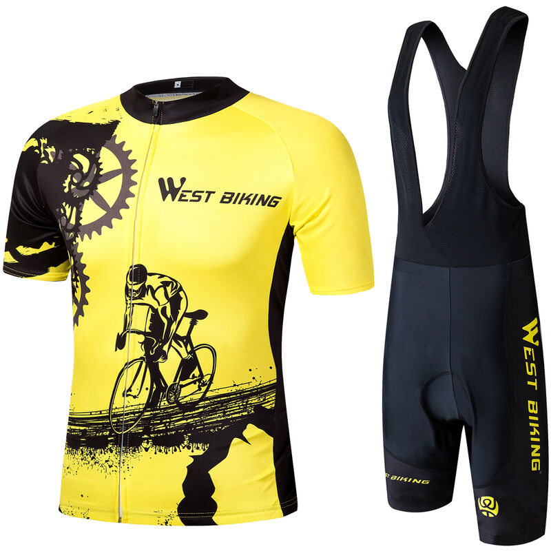 WEST BIKING Verano Hombres Ciclismo Ropa Mountian MTB Bicicleta Pantalones cortos Traje Equipo, Amarillo, 4XL