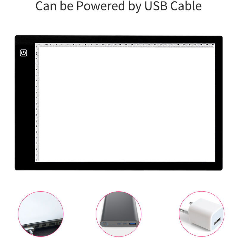 Mesa LED DIN A4 incluye cable USB y accesorios. 3 niveles de brillo 